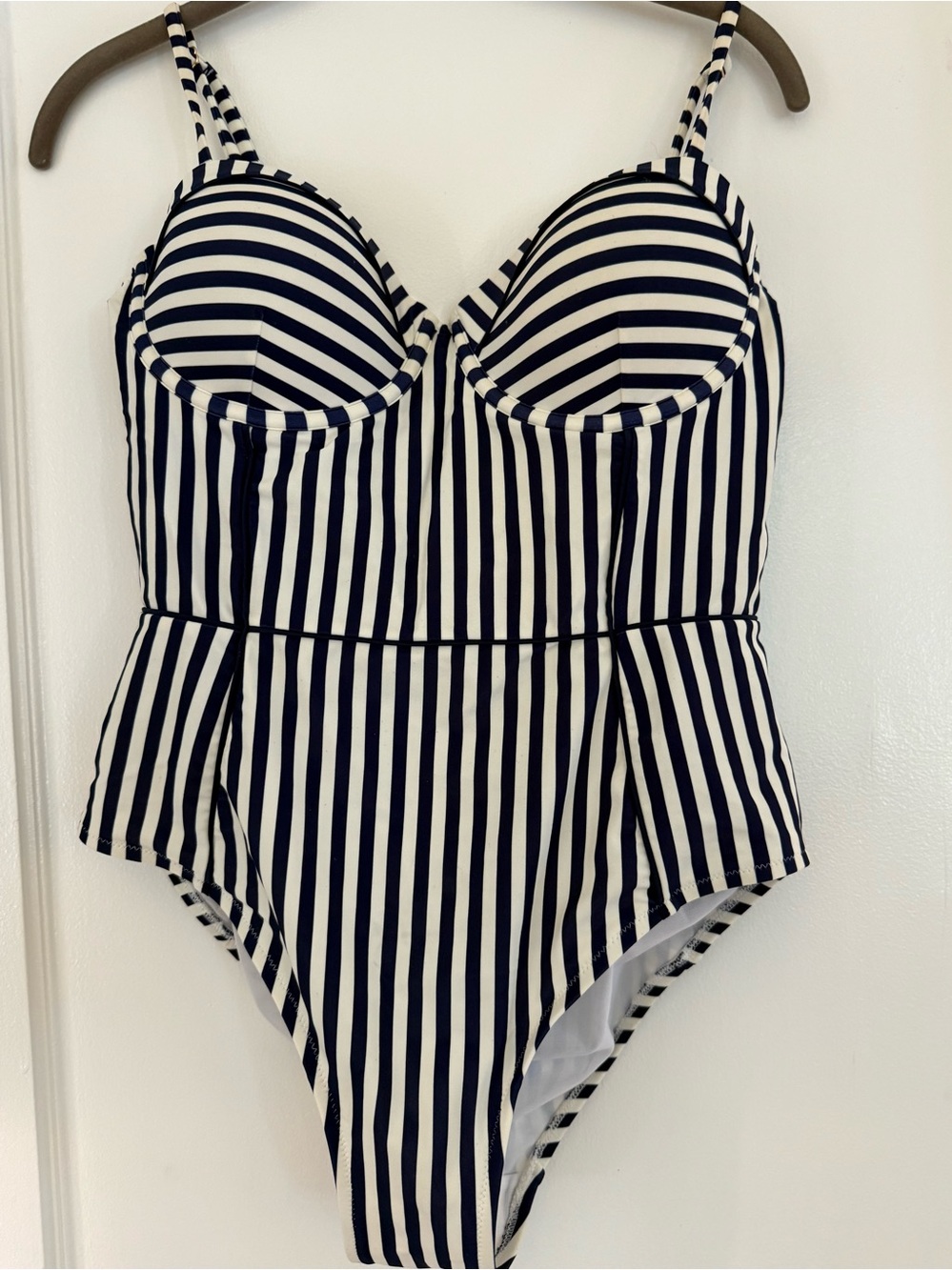 Boden Rhodes Cup-Size Swimsuit in Navy Ivory Stripe